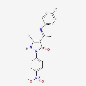 molecular formula C19H18N4O3 B3946763 5-METHYL-2-(4-NITROPHENYL)-4-[(E)-1-(4-TOLUIDINO)ETHYLIDENE]-2,4-DIHYDRO-3H-PYRAZOL-3-ONE 