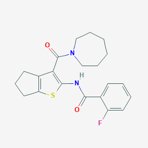 molecular formula C21H23FN2O2S B394681 N-[3-(azepan-1-ylcarbonyl)-5,6-dihydro-4H-cyclopenta[b]thiophen-2-yl]-2-fluorobenzamide 