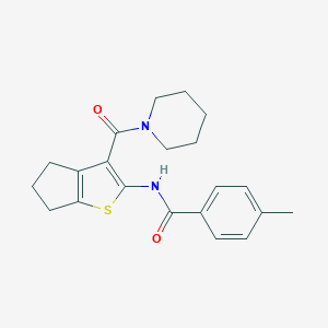 molecular formula C21H24N2O2S B394743 4-methyl-N~1~-[3-(piperidinocarbonyl)-5,6-dihydro-4H-cyclopenta[b]thiophen-2-yl]benzamide 