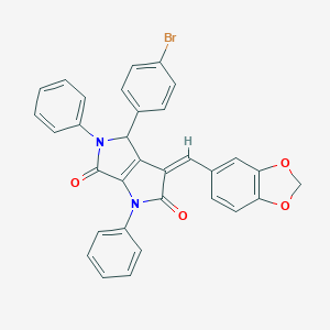 molecular formula C32H21BrN2O4 B394751 3-(1,3-Benzodioxol-5-ylmethylene)-4-(4-bromophenyl)-1,5-diphenyl-1,3,4,5-tetrahydropyrrolo[3,4-b]pyrrole-2,6-dione 