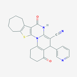 molecular formula C25H22N4O2S B394754 4,8-dioxo-5-(pyridin-3-yl)-1,3,4,5,7,8,10,11,12,13-decahydro-2H,9H-cyclohepta[4',5']thieno[3',2':5,6]pyrimido[1,2-a]quinoline-6-carbonitrile 