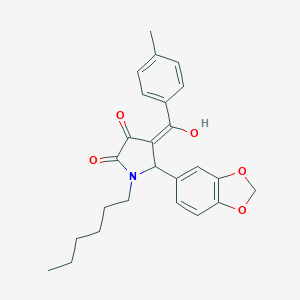 molecular formula C25H27NO5 B394758 5-(1,3-benzodioxol-5-yl)-1-hexyl-3-hydroxy-4-(4-methylbenzoyl)-1,5-dihydro-2H-pyrrol-2-one CAS No. 309268-87-9