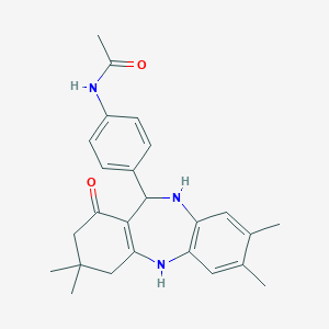 molecular formula C25H29N3O2 B394763 N-[4-(3,3,7,8-tetramethyl-1-oxo-2,3,4,5,10,11-hexahydro-1H-dibenzo[b,e][1,4]diazepin-11-yl)phenyl]acetamide 