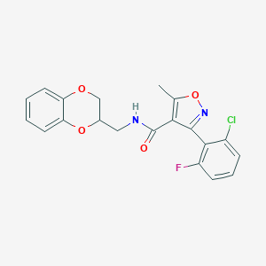 molecular formula C20H16ClFN2O4 B394764 3-(2-chloro-6-fluorophenyl)-N-(2,3-dihydro-1,4-benzodioxin-2-ylmethyl)-5-methyl-4-isoxazolecarboxamide 
