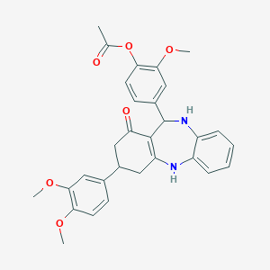 molecular formula C30H30N2O6 B394765 4-[3-(3,4-dimethoxyphenyl)-1-oxo-2,3,4,5,10,11-hexahydro-1H-dibenzo[b,e][1,4]diazepin-11-yl]-2-methoxyphenyl acetate 