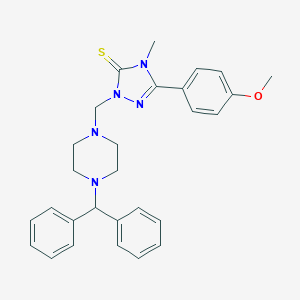 molecular formula C28H31N5OS B394766 1-{[4-(Diphenylmethyl)piperazinyl]methyl}-3-(4-methoxyphenyl)-4-methyl-1,2,4-t riazoline-5-thione 