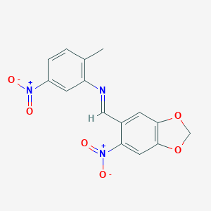 molecular formula C15H11N3O6 B394830 2-methyl-5-nitro-N-[(6-nitro-1,3-benzodioxol-5-yl)methylene]aniline 