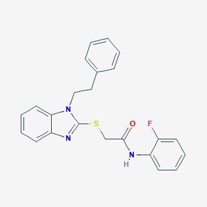 molecular formula C23H20FN3OS B394860 N-(2-Fluoro-phenyl)-2-(1-phenethyl-1H-benzoimidazol-2-ylsulfanyl)-acetamide 