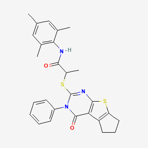 N-MESITYL-2-[(4-OXO-3-PHENYL-3,5,6,7-TETRAHYDRO-4H-CYCLOPENTA[4,5]THIENO[2,3-D]PYRIMIDIN-2-YL)SULFANYL]PROPANAMIDE