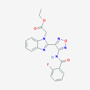 molecular formula C20H16FN5O4 B394862 Ethyl 2-[2-[4-[(2-fluorobenzoyl)amino]-1,2,5-oxadiazol-3-yl]benzimidazol-1-yl]acetate 