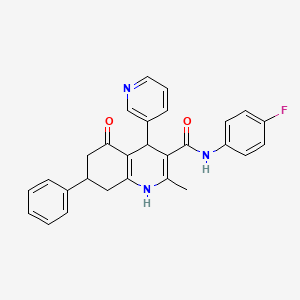 molecular formula C28H24FN3O2 B3948669 N-(4-fluorophenyl)-2-methyl-5-oxo-7-phenyl-4-(3-pyridinyl)-1,4,5,6,7,8-hexahydro-3-quinolinecarboxamide 