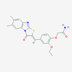 molecular formula C22H21N3O4S B394869 2-{4-[(6,7-dimethyl-3-oxo[1,3]thiazolo[3,2-a]benzimidazol-2(3H)-ylidene)methyl]-2-ethoxyphenoxy}acetamide 