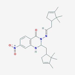 molecular formula C27H36N4O3 B394895 7-nitro-3-{[(E)-2-(2,2,3-trimethyl-3-cyclopentenyl)ethylidene]amino}-2-[(2,2,3-trimethyl-3-cyclopentenyl)methyl]-2,3-dihydro-4(1H)-quinazolinone 