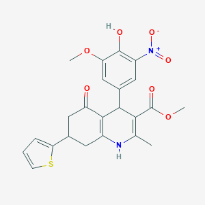 molecular formula C23H22N2O7S B394900 Methyl 4-(4-hydroxy-3-methoxy-5-nitrophenyl)-2-methyl-5-oxo-7-(thiophen-2-yl)-1,4,5,6,7,8-hexahydroquinoline-3-carboxylate 