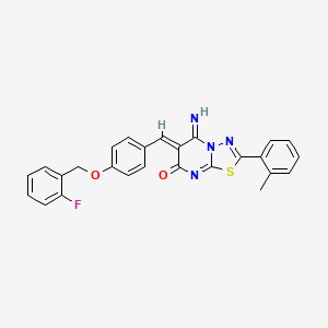 molecular formula C26H19FN4O2S B3949008 6-{4-[(2-fluorobenzyl)oxy]benzylidene}-5-imino-2-(2-methylphenyl)-5,6-dihydro-7H-[1,3,4]thiadiazolo[3,2-a]pyrimidin-7-one 