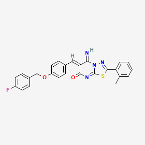 molecular formula C26H19FN4O2S B3949078 (6Z)-6-[[4-[(4-fluorophenyl)methoxy]phenyl]methylidene]-5-imino-2-(2-methylphenyl)-[1,3,4]thiadiazolo[3,2-a]pyrimidin-7-one 