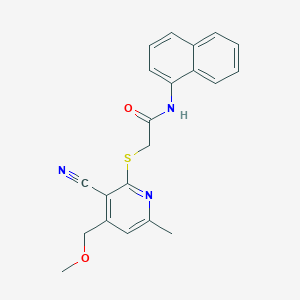 molecular formula C21H19N3O2S B394910 2-({3-cyano-6-methyl-4-[(methyloxy)methyl]pyridin-2-yl}sulfanyl)-N-naphthalen-1-ylacetamide 