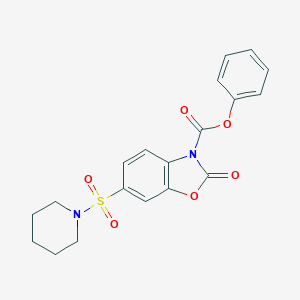 molecular formula C19H18N2O6S B394924 phenyl 2-oxo-6-(piperidin-1-ylsulfonyl)-1,3-benzoxazole-3(2H)-carboxylate 