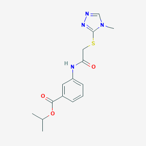 molecular formula C15H18N4O3S B394946 isopropyl 3-({[(4-methyl-4H-1,2,4-triazol-3-yl)sulfanyl]acetyl}amino)benzoate 
