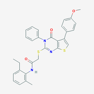 molecular formula C30H27N3O3S2 B394947 N-(2-ethyl-6-methylphenyl)-2-{[5-(4-methoxyphenyl)-4-oxo-3-phenyl-3,4-dihydrothieno[2,3-d]pyrimidin-2-yl]sulfanyl}acetamide 