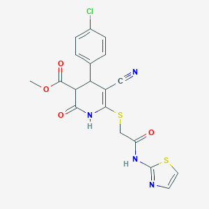 molecular formula C19H15ClN4O4S2 B394951 methyl 4-(4-chlorophenyl)-5-cyano-2-oxo-6-[2-oxo-2-(1,3-thiazol-2-ylamino)ethyl]sulfanyl-3,4-dihydro-1H-pyridine-3-carboxylate CAS No. 374770-78-2