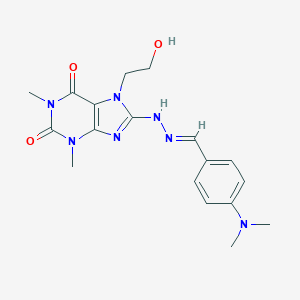 molecular formula C18H23N7O3 B394956 4-(dimethylamino)benzaldehyde [7-(2-hydroxyethyl)-1,3-dimethyl-2,6-dioxo-2,3,6,7-tetrahydro-1H-purin-8-yl]hydrazone 