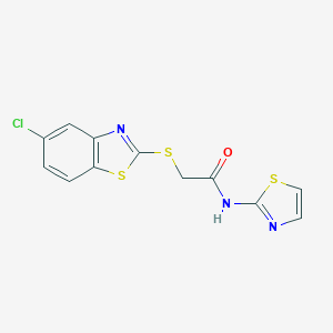 molecular formula C12H8ClN3OS3 B394958 2-[(5-Chloro-1,3-benzothiazol-2-yl)sulfanyl]-N-(1,3-thiazol-2-yl)acetamide 