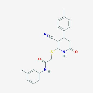 molecular formula C22H21N3O2S B394987 2-{[3-cyano-6-hydroxy-4-(4-methylphenyl)-4,5-dihydropyridin-2-yl]sulfanyl}-N-(3-methylphenyl)acetamide 