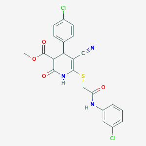 molecular formula C22H17Cl2N3O4S B394988 Methyl 4-(4-chlorophenyl)-6-({2-[(3-chlorophenyl)amino]-2-oxoethyl}sulfanyl)-5-cyano-2-hydroxy-3,4-dihydropyridine-3-carboxylate 
