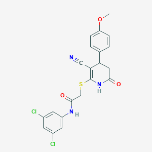 molecular formula C21H17Cl2N3O3S B394989 2-{[3-cyano-4-(4-methoxyphenyl)-6-oxo-1,4,5,6-tetrahydropyridin-2-yl]sulfanyl}-N-(3,5-dichlorophenyl)acetamide 