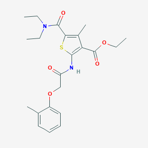 molecular formula C22H28N2O5S B395025 Ethyl 5-(diethylcarbamoyl)-4-methyl-2-{[(2-methylphenoxy)acetyl]amino}thiophene-3-carboxylate 