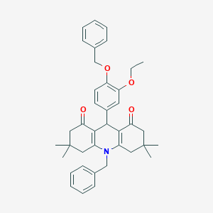 molecular formula C39H43NO4 B395046 10-benzyl-9-[4-(benzyloxy)-3-ethoxyphenyl]-3,3,6,6-tetramethyl-3,4,6,7,9,10-hexahydro-1,8(2H,5H)-acridinedione 