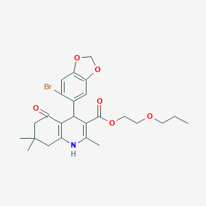 molecular formula C25H30BrNO6 B395082 2-Propoxyethyl 4-(6-bromo-1,3-benzodioxol-5-yl)-2,7,7-trimethyl-5-oxo-1,4,5,6,7,8-hexahydroquinoline-3-carboxylate 