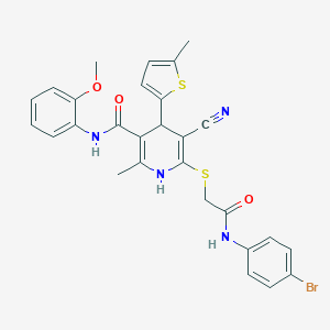 molecular formula C28H25BrN4O3S2 B395099 6-({2-[(4-bromophenyl)amino]-2-oxoethyl}sulfanyl)-5-cyano-N-(2-methoxyphenyl)-2-methyl-4-(5-methylthiophen-2-yl)-1,4-dihydropyridine-3-carboxamide 