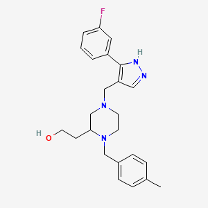 molecular formula C24H29FN4O B3951483 2-[4-{[3-(3-fluorophenyl)-1H-pyrazol-4-yl]methyl}-1-(4-methylbenzyl)-2-piperazinyl]ethanol 