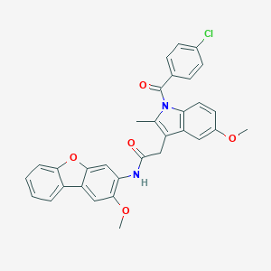 molecular formula C32H25ClN2O5 B395173 2-[1-(4-chlorobenzoyl)-5-methoxy-2-methyl-1H-indol-3-yl]-N-(2-methoxydibenzo[b,d]furan-3-yl)acetamide 