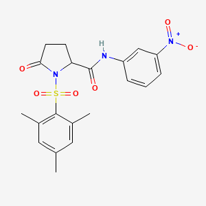 molecular formula C20H21N3O6S B3951994 N-(3-nitrophenyl)-5-oxo-1-(2,4,6-trimethylphenyl)sulfonylpyrrolidine-2-carboxamide 