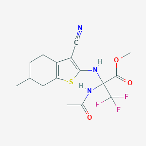molecular formula C16H18F3N3O3S B395228 Methyl 2-(acetylamino)-2-[(3-cyano-6-methyl-4,5,6,7-tetrahydro-1-benzothien-2-yl)amino]-3,3,3-trifluoropropanoate 