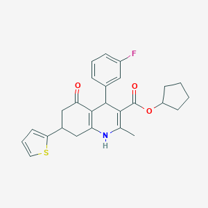 molecular formula C26H26FNO3S B395232 Cyclopentyl 4-(3-fluorophenyl)-2-methyl-5-oxo-7-(2-thienyl)-1,4,5,6,7,8-hexahydro-3-quinolinecarboxylate 