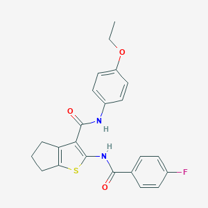 molecular formula C23H21FN2O3S B395240 N-(4-ethoxyphenyl)-2-[(4-fluorobenzoyl)amino]-5,6-dihydro-4H-cyclopenta[b]thiophene-3-carboxamide 