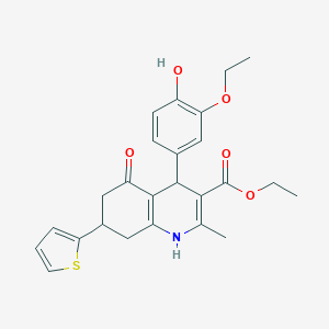 molecular formula C25H27NO5S B395241 Ethyl 4-(3-ethoxy-4-hydroxyphenyl)-2-methyl-5-oxo-7-(2-thienyl)-1,4,5,6,7,8-hexahydro-3-quinolinecarboxylate 