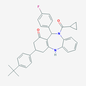 molecular formula C33H33FN2O2 B395249 3-(4-tert-butylphenyl)-10-(cyclopropylcarbonyl)-11-(4-fluorophenyl)-2,3,4,5,10,11-hexahydro-1H-dibenzo[b,e][1,4]diazepin-1-one 