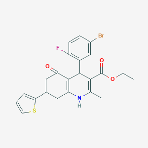 molecular formula C23H21BrFNO3S B395250 Ethyl 4-(5-bromo-2-fluorophenyl)-2-methyl-5-oxo-7-thien-2-yl-1,4,5,6,7,8-hexahydroquinoline-3-carboxylate 