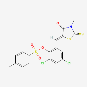 molecular formula C18H13Cl2NO4S3 B3952509 2,4-dichloro-6-[(3-methyl-4-oxo-2-thioxo-1,3-thiazolidin-5-ylidene)methyl]phenyl 4-methylbenzenesulfonate 