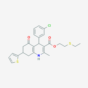 molecular formula C25H26ClNO3S2 B395262 2-(Ethylsulfanyl)ethyl 4-(3-chlorophenyl)-2-methyl-5-oxo-7-(2-thienyl)-1,4,5,6,7,8-hexahydro-3-quinolinecarboxylate 