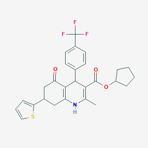 molecular formula C27H26F3NO3S B395263 Cyclopentyl 2-methyl-5-oxo-7-(2-thienyl)-4-[4-(trifluoromethyl)phenyl]-1,4,5,6,7,8-hexahydro-3-quinolinecarboxylate 