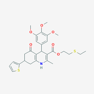 molecular formula C28H33NO6S2 B395264 2-(Ethylsulfanyl)ethyl 2-methyl-5-oxo-7-(2-thienyl)-4-(3,4,5-trimethoxyphenyl)-1,4,5,6,7,8-hexahydro-3-quinolinecarboxylate 