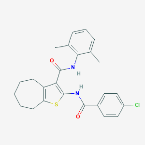 molecular formula C25H25ClN2O2S B395270 2-[(4-chlorobenzoyl)amino]-N-(2,6-dimethylphenyl)-5,6,7,8-tetrahydro-4H-cyclohepta[b]thiophene-3-carboxamide 