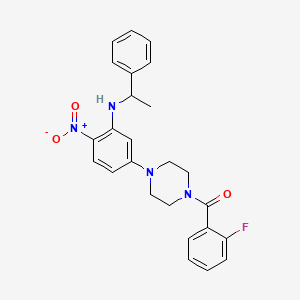 molecular formula C25H25FN4O3 B3952710 5-[4-(2-fluorobenzoyl)-1-piperazinyl]-2-nitro-N-(1-phenylethyl)aniline 