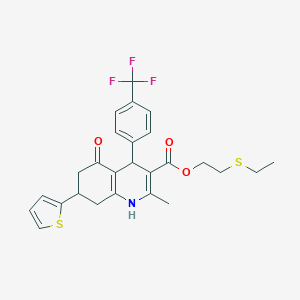 molecular formula C26H26F3NO3S2 B395273 2-(Ethylsulfanyl)ethyl 2-methyl-5-oxo-7-(2-thienyl)-4-[4-(trifluoromethyl)phenyl]-1,4,5,6,7,8-hexahydro-3-quinolinecarboxylate 